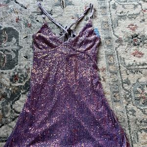 free people mini sequined purple dress